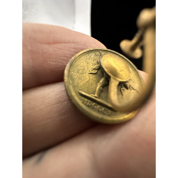 Vintage French Emperor Napoleon Bonaparte Coin Gold Tone Earrings Screw Back BR - Picture 9 of 11